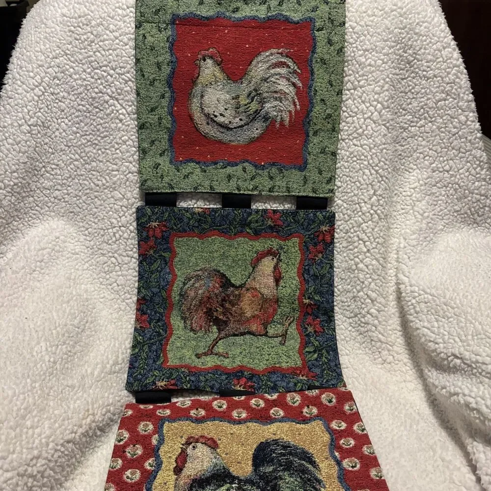 Vintage Susan Winget Rooster Tapestry Wall Hanging & Table Runner Set Sunflowers